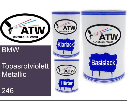 BMW, Topasrotviolett Metallic, 246: 500ml Lackdose + 500ml Klarlack + 250ml Härter - Set, von ATW Autoteile West.